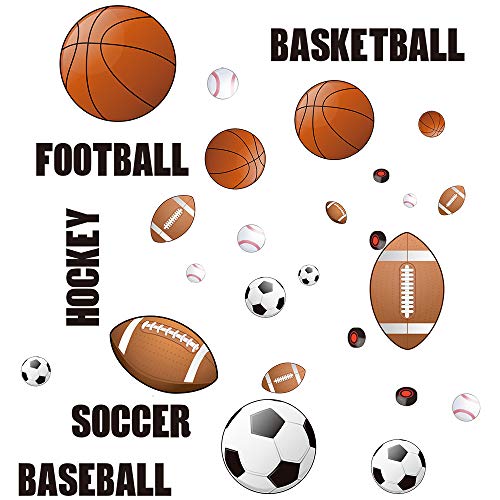 Runtoo Sports Wall Decals Kids Wall Stickers Soccer Baseball Football Hockey Basketball Boys Room Playroom Game Room Nursery Wall Décor