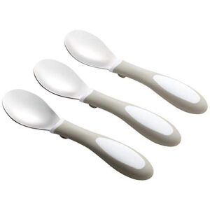 ecr4kids my first meal pal toddler spoons-free and dishwasher safe utensils for babies and kids, children's flatware for self-feeding, white/light grey (3-pack)