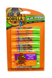 gorilla kids disappearing purple glue sticks, six 6 gram sticks, (pack of 1)