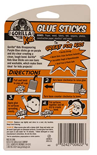 Gorilla Kids Disappearing Purple Glue Sticks, Six 6 Gram Sticks, (Pack of 1)