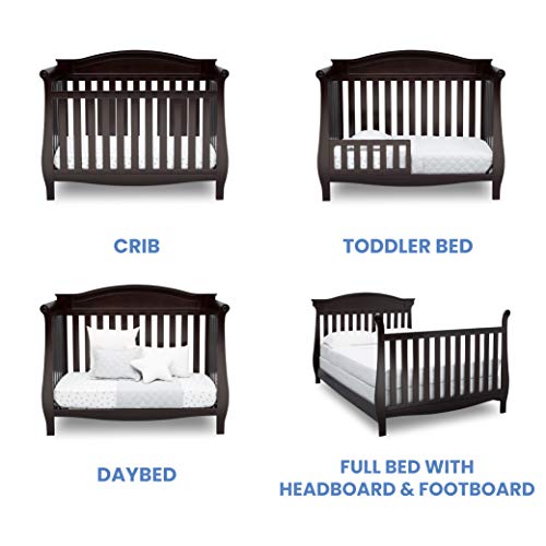 Delta Children Lancaster 4-in-1 Convertible Baby Crib & Twinkle Stars Waterproof Fiber Core Crib and Toddler Mattress, Dark Chocolate