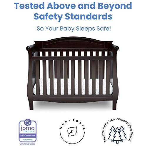 Delta Children Lancaster 4-in-1 Convertible Baby Crib & Twinkle Stars Waterproof Fiber Core Crib and Toddler Mattress, Dark Chocolate