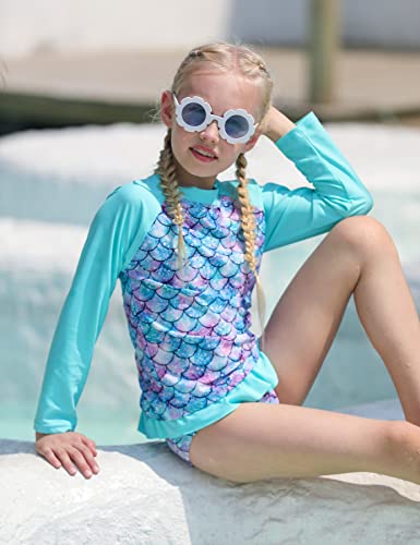 UNIFACO Toddler Girls Tankini 3D Fish Scale Stylish Bathing Suit Swimsuit Long Sleeve Shirt and Bikini Bottom