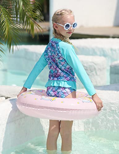 UNIFACO Toddler Girls Tankini 3D Fish Scale Stylish Bathing Suit Swimsuit Long Sleeve Shirt and Bikini Bottom