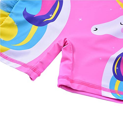 Baby Girl One Piece Swimsuit Sunsuit Long Sleeve Swimwear Rash Guard Toddler Kid Unicorn Bathing Suit Zip with Hat (3 Years/90) Pink