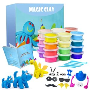 modeling clay kit - 24 colors air dry ultra light magic clay, soft & stretchy diy molding clay with tools, animal accessories, easy storage box kids art crafts gift for boys & girls age 3-12 year olds