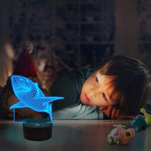 FULLOSUN 3D Illusion Lamp, Shark Night Light with Remote Control Optical Touch 16 Color Changing Desk Lamps Kids Room Decor Festival Birthday Present Gifts for Toddlers Boys Child