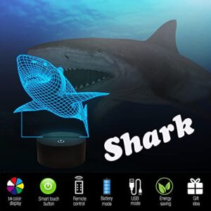 FULLOSUN 3D Illusion Lamp, Shark Night Light with Remote Control Optical Touch 16 Color Changing Desk Lamps Kids Room Decor Festival Birthday Present Gifts for Toddlers Boys Child