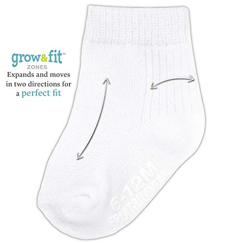 Fruit of the Loom Baby 14-Pack Grow & Fit Flex Zones Cotton Stretch Socks - Unisex, Girls, Boys (0-6 Months, White)