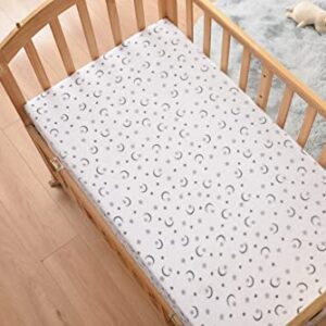 Cozy Fleece Microplush Fitted Crib Sheets, Grey/White with Moon & Stars, Grey/White with Moon & Stars