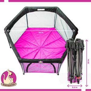 BABYSEATER Portable Playard Play Pen with Carrying Case for Infants and Babies, Pink