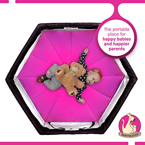 BABYSEATER Portable Playard Play Pen with Carrying Case for Infants and Babies, Pink