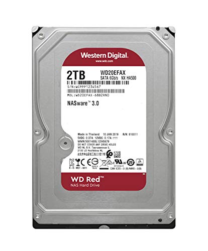 Western Digital 2TB WD Red NAS Internal Hard Drive HDD - 5400 RPM, SATA 6 Gb/s, SMR, 256MB Cache, 3.5" - WD20EFAX