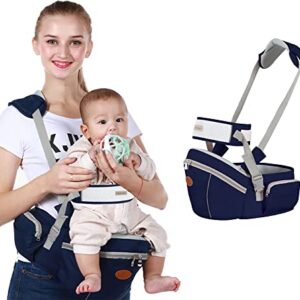 Baby Hip Seat Carrier Baby Waist Stool for Child Infant Toddler with Adjustable Strap Buckle Pocket Soft Inner Huge Storage (Dark Blue)