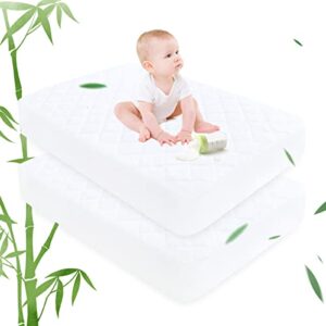 ruili bamboo waterproof crib mattress protector, 2 pack quilted fitted breathable toddler baby mattress cover, organic bamboo soft crib mattress pad, white (52x28 inches)