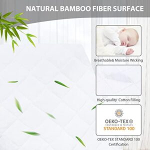 Ruili Bamboo Waterproof Crib Mattress Protector, 2 Pack Quilted Fitted Breathable Toddler Baby Mattress Cover, Organic Bamboo Soft Crib Mattress Pad, White (52x28 Inches)