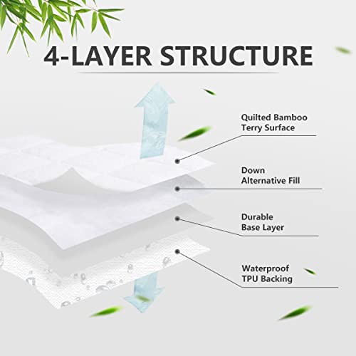 Ruili Bamboo Waterproof Crib Mattress Protector, 2 Pack Quilted Fitted Breathable Toddler Baby Mattress Cover, Organic Bamboo Soft Crib Mattress Pad, White (52x28 Inches)