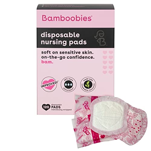 Bamboobies Disposable Nursing Pads for Breastfeeding & Sensitive Skin, Super-Absorbent Milk Proof Pads, Perfect Baby Shower Gifts, 120 Count