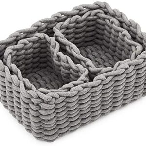 EZOWare Set of 3 Soft Woven Cotton Rope Nursery Room Baskets Bins Storage Organizer, Perfect for Decorative kids Baby Room, Toys Small Items - Gray