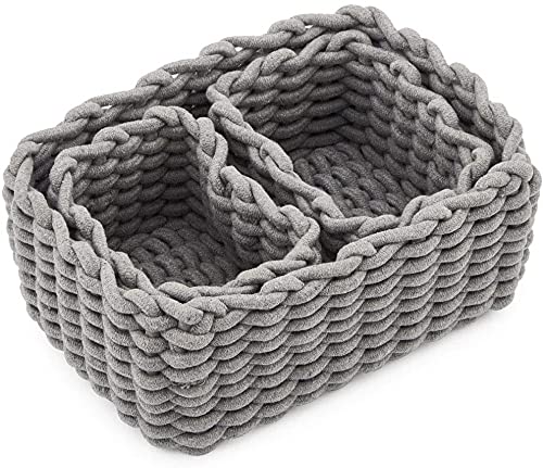 EZOWare Set of 3 Soft Woven Cotton Rope Nursery Room Baskets Bins Storage Organizer, Perfect for Decorative kids Baby Room, Toys Small Items - Gray