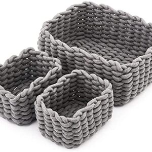 EZOWare Set of 3 Soft Woven Cotton Rope Nursery Room Baskets Bins Storage Organizer, Perfect for Decorative kids Baby Room, Toys Small Items - Gray