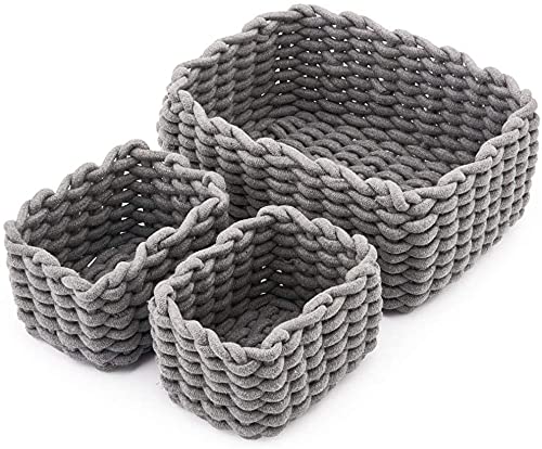 EZOWare Set of 3 Soft Woven Cotton Rope Nursery Room Baskets Bins Storage Organizer, Perfect for Decorative kids Baby Room, Toys Small Items - Gray