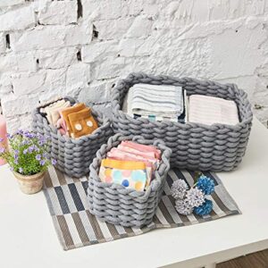 EZOWare Set of 3 Soft Woven Cotton Rope Nursery Room Baskets Bins Storage Organizer, Perfect for Decorative kids Baby Room, Toys Small Items - Gray