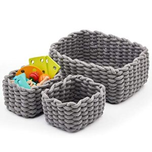 EZOWare Set of 3 Soft Woven Cotton Rope Nursery Room Baskets Bins Storage Organizer, Perfect for Decorative kids Baby Room, Toys Small Items - Gray