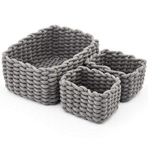 EZOWare Set of 3 Soft Woven Cotton Rope Nursery Room Baskets Bins Storage Organizer, Perfect for Decorative kids Baby Room, Toys Small Items - Gray