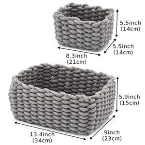 EZOWare Set of 3 Soft Woven Cotton Rope Nursery Room Baskets Bins Storage Organizer, Perfect for Decorative kids Baby Room, Toys Small Items - Gray