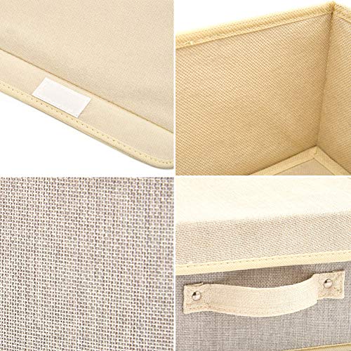 EZOWare 4-Pack Small Fabric Storage Basket Bin with Lid, Collapsible Storage Box Cube Organizer Container for Nursery, Closet, Bedroom - 10.5 x 10.5 x 5 inches, (Gray & Beige)