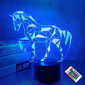fullosun night lights for kids horse illusion 3d night light bedside lamp 16 colors changing with remote control best birthday gifts for child baby boy and girl