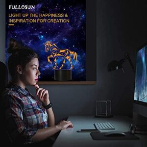 FULLOSUN Night Lights for Kids Horse Illusion 3D Night Light Bedside Lamp 16 Colors Changing with Remote Control Best Birthday Gifts for Child Baby Boy and Girl