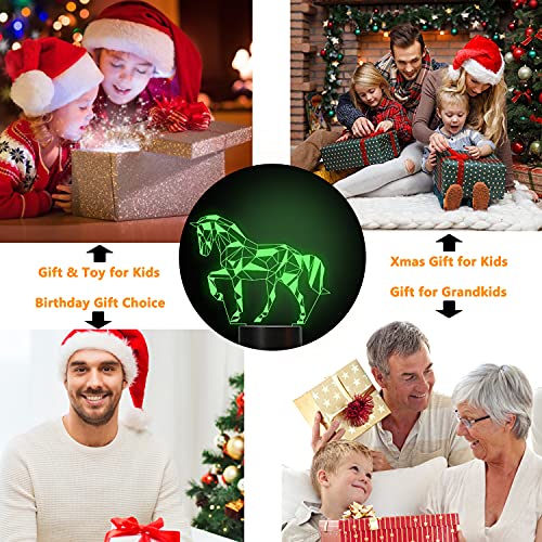 FULLOSUN Night Lights for Kids Horse Illusion 3D Night Light Bedside Lamp 16 Colors Changing with Remote Control Best Birthday Gifts for Child Baby Boy and Girl