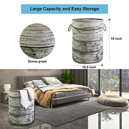 Mziart Unique Tree Stump Large Laundry Basket Bag with Rope Handles, Collapsible Wood Grain Waterproof Laundry Hamper Stylish Storage Basket Bin Organizer for Toys Clothes Kids Bedroom Nursery