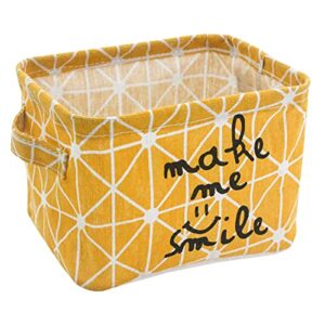 mziart small foldable canvas storage basket cotton fabric mini portable storage bin nursery organizer box for makeup toys shelves & desks (yellow)