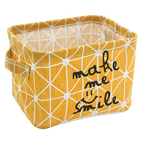 Mziart Small Foldable Canvas Storage Basket Cotton Fabric Mini Portable Storage Bin Nursery Organizer Box for Makeup Toys Shelves & Desks (Yellow)