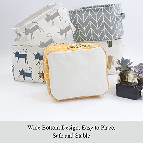 Mziart Small Foldable Canvas Storage Basket Cotton Fabric Mini Portable Storage Bin Nursery Organizer Box for Makeup Toys Shelves & Desks (Yellow)