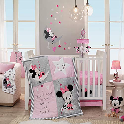 Lambs & Ivy Disney Baby Minnie Mouse Fleece Baby Blanket, Gray/White