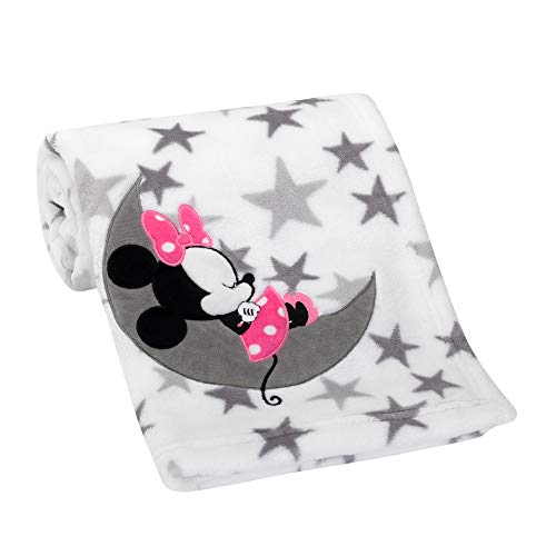 Lambs & Ivy Disney Baby Minnie Mouse Fleece Baby Blanket, Gray/White