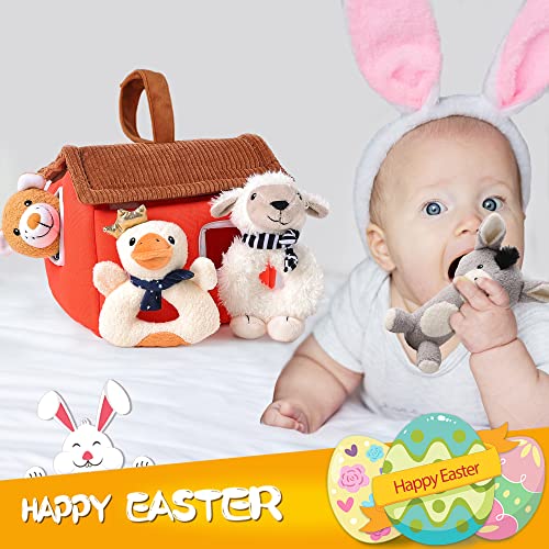 iPlay, iLearn Plush Baby Rattle Toys, Newborn Soft Barn Farm Stuffed Animal Set, Infant Hand Sensory Development, Girls Boys Stuff, Easter Birthday Shower Gift Basket Stuffer 3 6 9 12 Month 1 Year Old