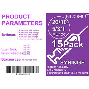 Blunt Tip Food Syringe with Needle - Resin Refilling Glue Lube Liquid Plastic Syringes, 15 Pack - 20, 10, 5, 3, 1ml/cc Syringes for Lip Gloss Base Ink Precision Oil Craft Applicator