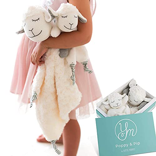 Lovey Security Blanket Gift Set of 2 for Baby Boy or Girl - Sweet Loveys for Babies Blankets with Lamb Stuffed Animals - Ultra Soft, Handmade - The Poppy and Pip Newborn Cuddle Blankie