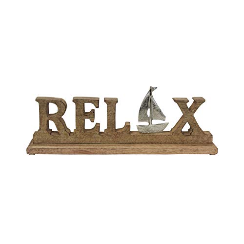 Beachcombers 15" Wood Relax Word Figure with Metal Boat Coastal Beach House Decor Decoration