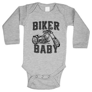 biker baby - tough gritty long sleeve bodysuit (light gray, newborn)