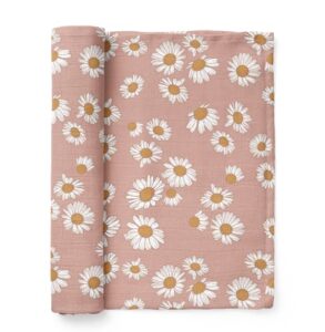muslin cotton swaddle blanket, newborn essentials wrap for girls, floral infant receiving cover - best for baby shower registry (blush pink)