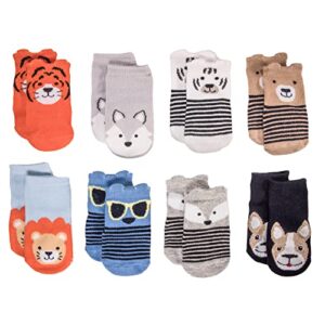 little me 8-pack baby socks, animal charter themed, 0-12 months