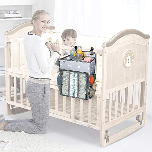 Hanging Nursery Organizer and Baby Diaper Caddy, Selbor Diapers Stacker Storage Bag for Changing Table, Crib, Playard or Wall - Nursery Organization & Baby Shower Gifts for Newborn (Elephant)