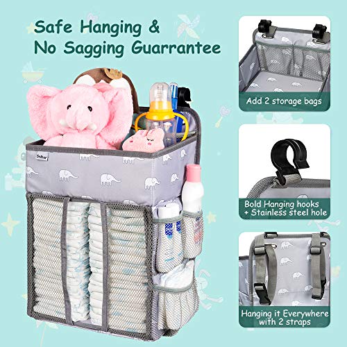 Hanging Nursery Organizer and Baby Diaper Caddy, Selbor Diapers Stacker Storage Bag for Changing Table, Crib, Playard or Wall - Nursery Organization & Baby Shower Gifts for Newborn (Elephant)