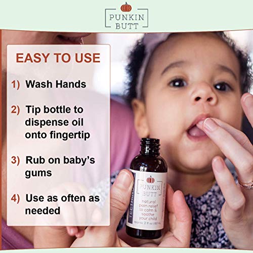 Punkin Butt Teething Oil - 1 oz - 100% Natural Teething Relief for Babies - Proprietary Blend Includes Chamomile, Sunflower, Peppermint, and Clove Oil - Baby Teething Relief with No Added Chemicals